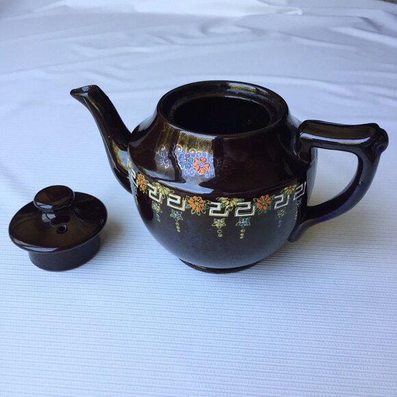 Hand Painted Black Teapot Floral Flower Art Ornate Pottery Made in Japan Vintage - Picture 4 of 12